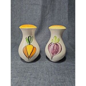 Los Angeles Potteries Handpainted Taproot Salt & Pepper Shakers Cottagecore 80's